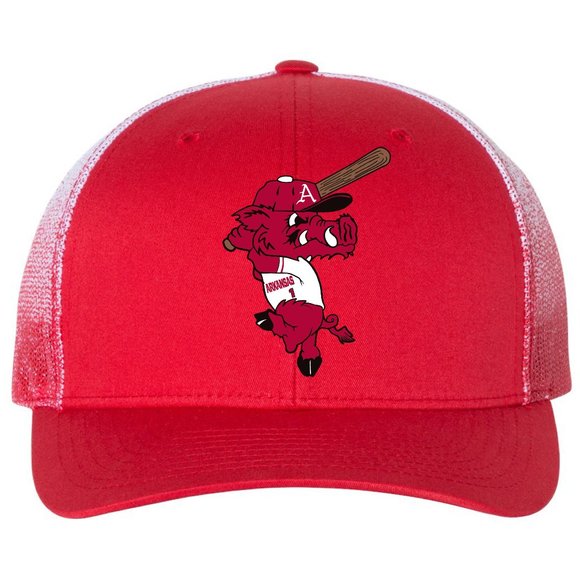 Ribby at Bat 3D Patterned Mesh Snapback Trucker Hat- Red/ Red to White Fade - Picture 1 of 3